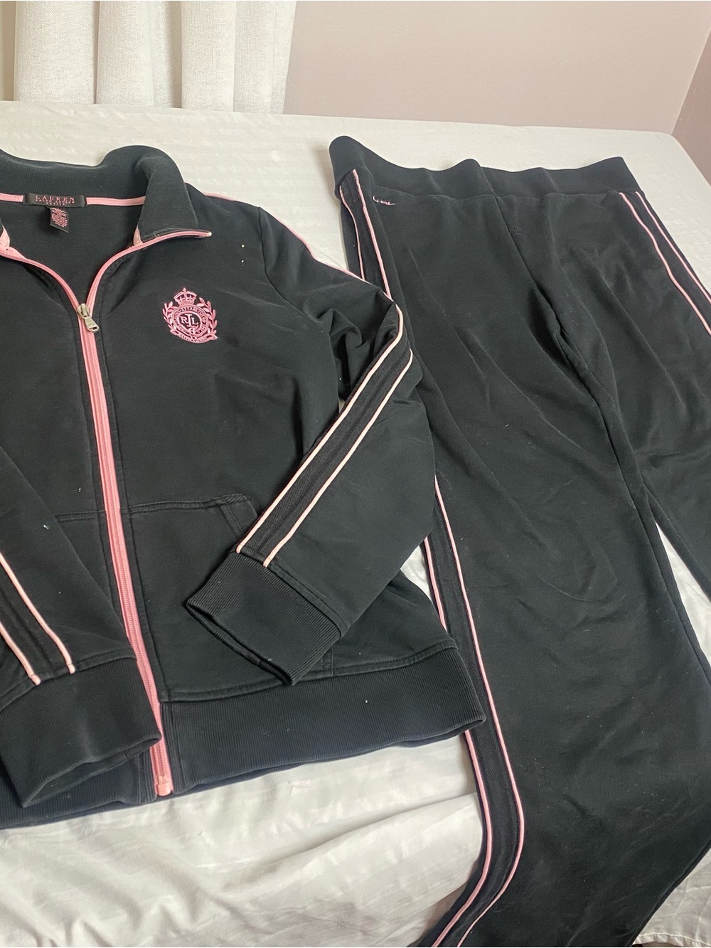 Ralph Lauren Black Sweatshirt with Pink Crest Logo